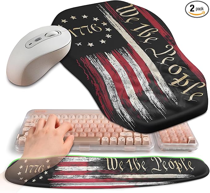 2-in-1 Ergonomic Set Wave Keyboard Wrist Rest and Massage Slope Mouse Pad Wrist Support Rebound Memory Foam for Relieve Carpal Tunnel Syndrome and Wrist Pain (Flag)