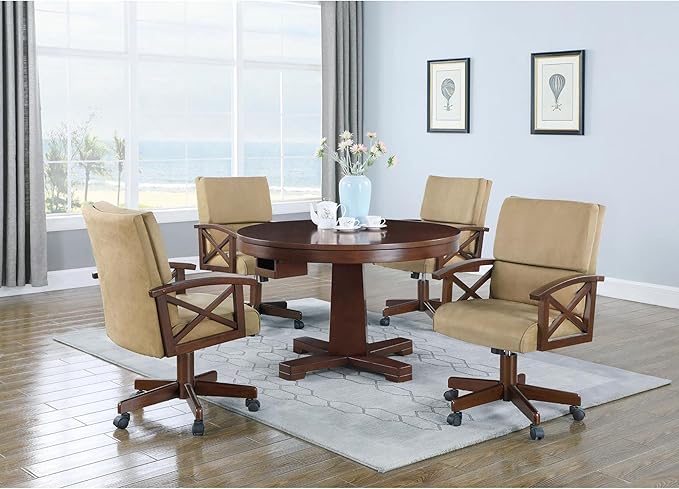 Tan and Tobacco Upholstered Game Chair with Casters