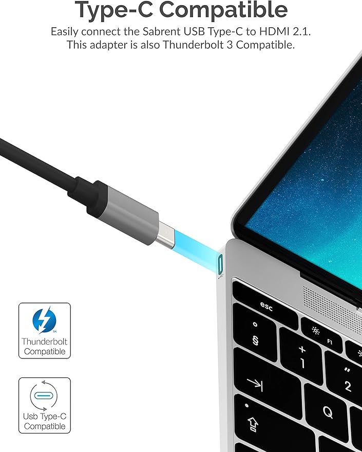 SABRENT USB Type C to HDMI 2.1 Adapter | 8K/60Hz &amp 4K/120Hz with DSC Function | 8K/30Hz &amp 4K Resolution Without DSC | Thunderbolt 3 Compatible (DA-UCH8)