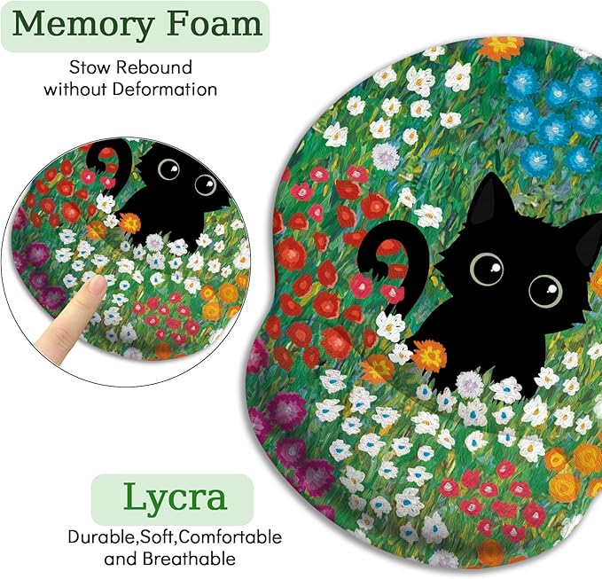 Anime Black Cat Ergonomic Mouse Pad with Wrist Rest Green Desk Mat Pad Keyboard Mouse Pad for Desktop Computer Laptop Work Home Cute Office Desk Accessories
