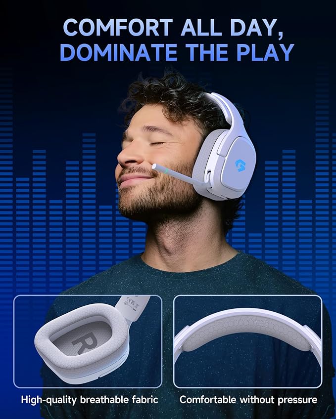 2.4GHz Wireless Gaming Headsets for PS5 PS4 PC Switch - Bluetooth 5.4 Gaming Headphones with Noise Canceling Mic Low Latency Connection 3D Immersive Surround Sound 30H Battery White