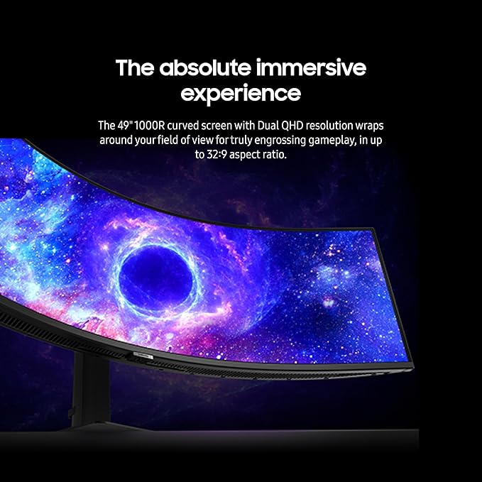 SAMSUNG 49-Inch Odyssey G9 Series DQHD 1000R Curved Gaming Monitor 1ms(GtG) VESA DisplayHDR 1000 240Hz AMD FreeSync Premium Pro Height Adjustable Stand LS49CG954ENXZA 2024 (Renewed) Black