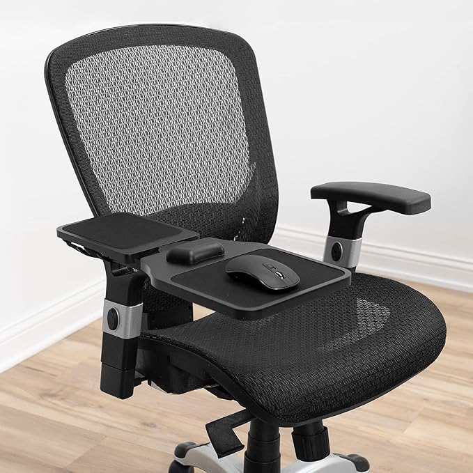 VIVO Wood Arm Rest Mouse Pad with Wrist Cushion Adjustable Length Support Platform Tray Chair Attachment Extension with Straps Black MOUNT-MS02D