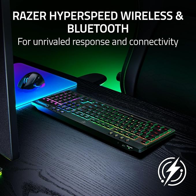 Razer BlackWidow V4 Low Profile HyperSpeed Wireless Gaming Keyboard: Green Mechanical Switches - 2.4GHz Wireless &amp Bluetooth - Multi-Function Roller - 11 Control Buttons - Long Battery Life