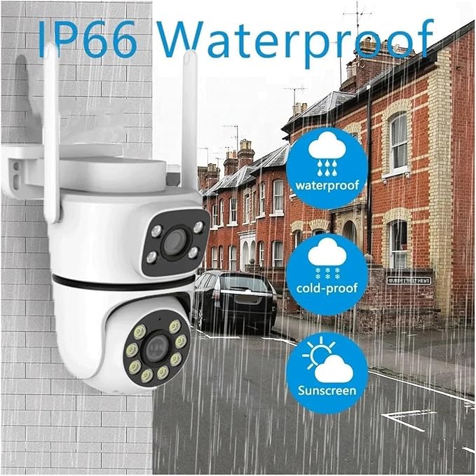 10MP Dual-Lens 5G WiFi Camera PTZ Outdoor 4K HD Dual Screen Home Security-Protection Camera Color Night Vision Surveillance(EU Plug8MP with 64G Card)