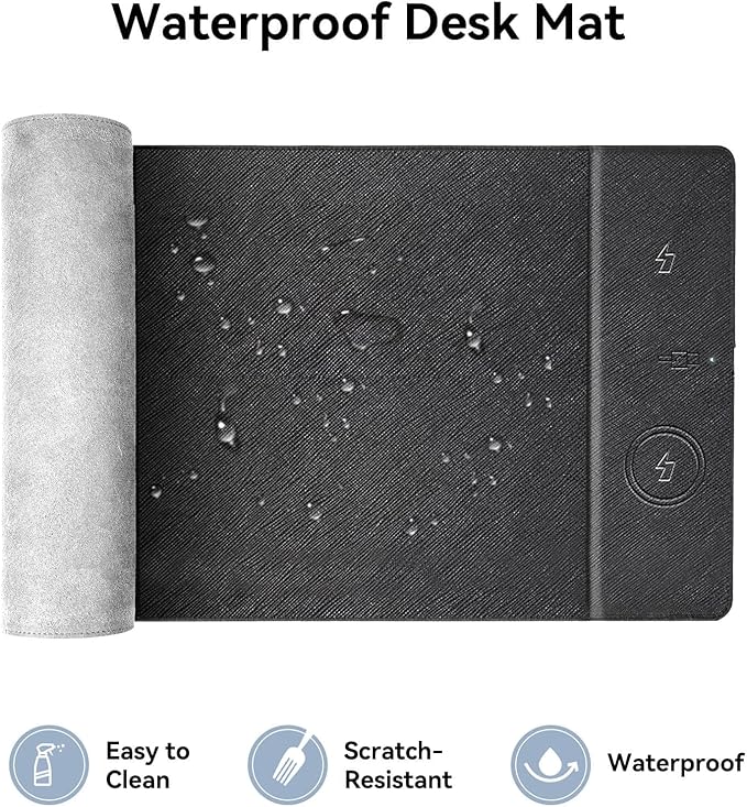 Wireless Charging Mouse Pad 31.5x11.7 XXL Large Office Desk Pad with Ultra-Smooth SurfaceNon-Slip Base Classic Black Waterproof Computer Desk Mat for MacBook PC Laptop Christmas