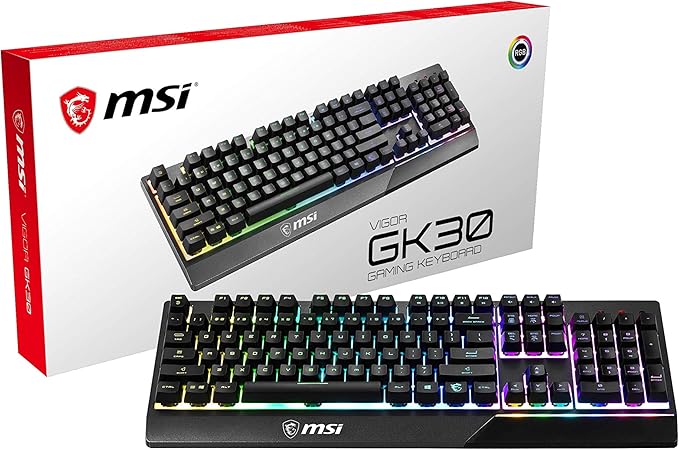 MSI Vigor GK30 RGB Gaming Keyboard 6-Zone RGB Lighting Water Repellent &amp Splash-Proof Mechanical-Like Plunger Switches