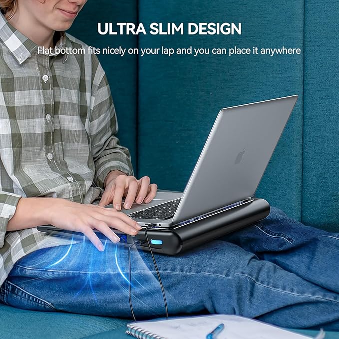 TECKNET Laptop Cooling Pad - 12-15.6 Laptops Cooler Powerful Cooler and Ultra Quiet for Gaming Laptops Pad 2 Wind Speed Adjustable USB A &amp C Powered Cooler Stand with Laptop Fan LED (Blue)