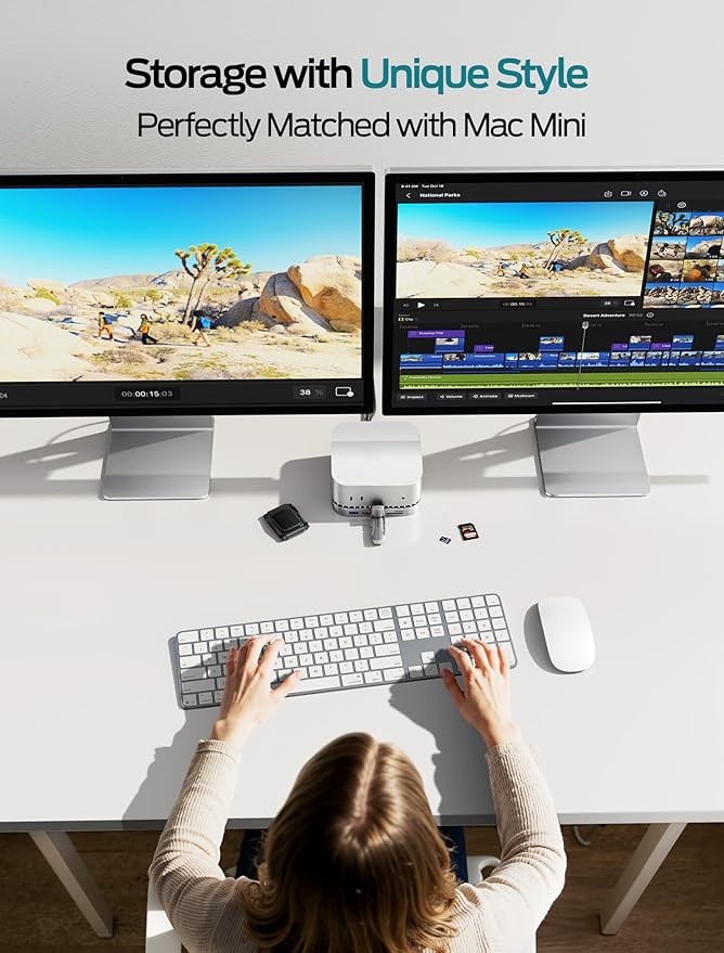 MOVE SPEED mini M4 Dock with 1TB NVMe SSD 10 in 1 Aluminum Stand Hub 10Gbps USB-C/A 4K60Hz HDMI SD/TF Reader Space-Saving Vertical Design