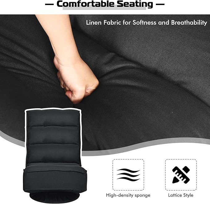 COSTWAY Folding Floor Chair Adjustable 5-Position Video Gaming Chair with 360 Degree Swivel Detachable Cover Padded Backrest Multipurpose Living Room Floor Lounger for TV Reading Playing (Black)