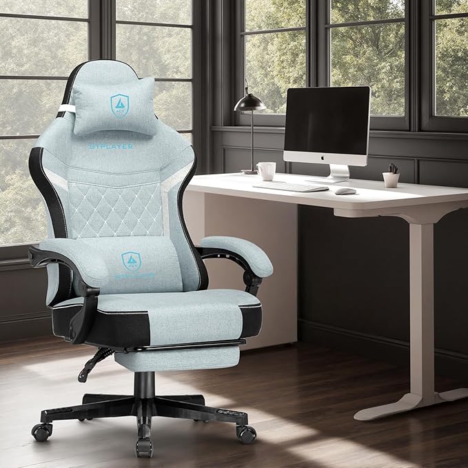 GTPLAYER Gaming Chair Fabric Computer Office Chair with Pocket Spring Cushion Ergonomic Office and Gaming Video Gaming Chair with Linkage Armrests High Back Desk Chair with Adjustable Recliner