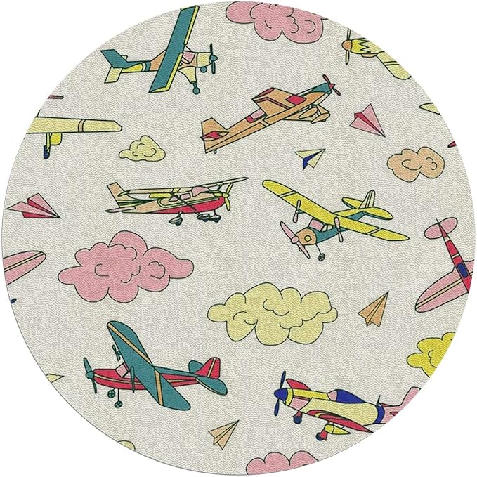 Multicolor PU Leather Round mat Office Chair Mat Hardwood Floor mat Fighter Machinery Allied Cartoon Round Chair Cushion for Office and Home Decoration Chair Cushion Airplane Diameter 55 in