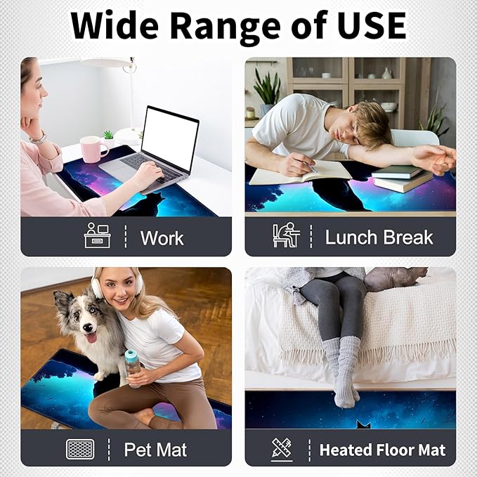 Warm Desk PadHeated Desk Pad Mouse Mat Gamingwith 3 Heating Levels &amp 3 Hours Auto Shut-OffLeather 31.5 x 13 Foot Warmer Keyboard Office MatCute Cat Galaxy