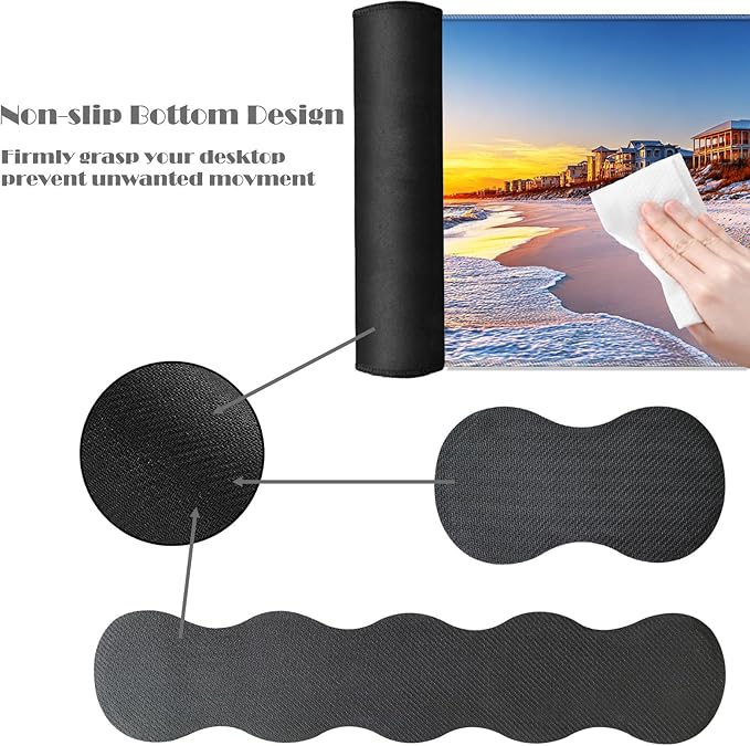 Ergonomic Keyboard Wrist Rest &amp Mouse Pad Wrist Rest SetXL Gaming Desk Mat 31.5x 11.8Non-Slip BaseMemory FoamEasy Typing Pain Relief for Office &amp HomeSunset with Beach Houses