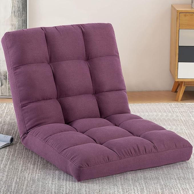 Floor Chair with Back Support Folding Chair with 6 Adjustable Position Padded Sleeper Bed Floor Gaming Chair Meditation Chair for Adults