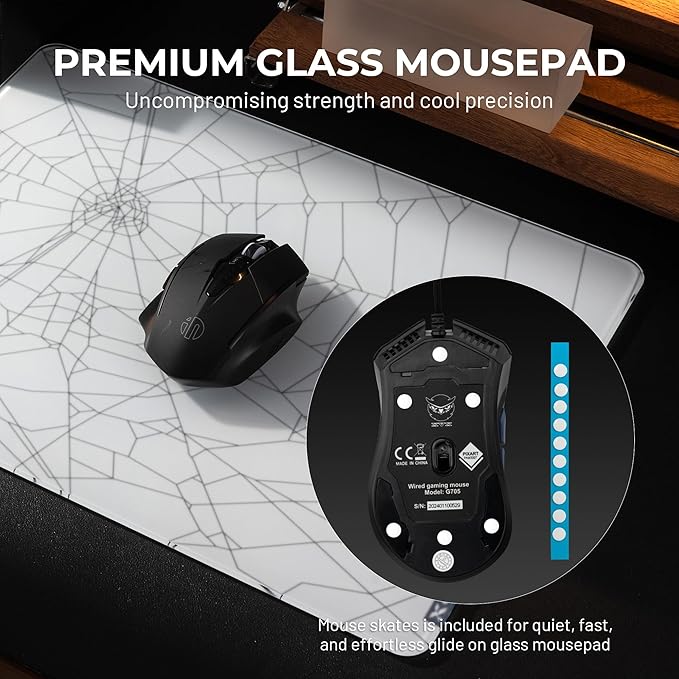 XVX White Spider Webs Glass Gaming Mousepad 4.0Hard Mousepad for GamingUltra-Smooth Micro-Etched Surface Mouse Mat with Non-Slip Rubber Base(410mm*310mm)