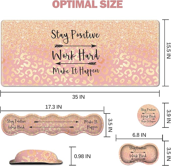 Extended Gaming Mouse Pad Keyboard Wrist Rest Pad Wrist Support Mousepad Set Artso Large Rubber Base Stitched Edges Desk Pad (35 x15.5 in) for Work Game Office Home Pink Orange Stay Positive