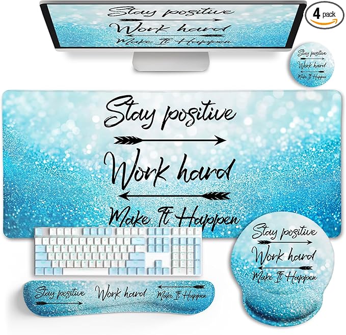 Desk Mat Pad XXL Large Gaming Mouse Pad with Wrist Rest Wrist Support Ergonomic Mouse Pad Keyboard Wrist Rest Coaster Home Office Desk Accessories Decor Supplies Stay Positive