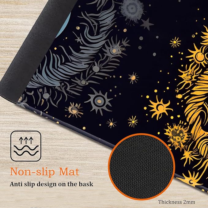 Large Gaming Mouse Pad Keyboard Wrist Rest Pad + Mouse Wrist Pad + Coaster 4 in 1 Set Extended Waterproof Non-Slip Desk Mat Suitable for Office Home Learning Games Moon Sun and Stars