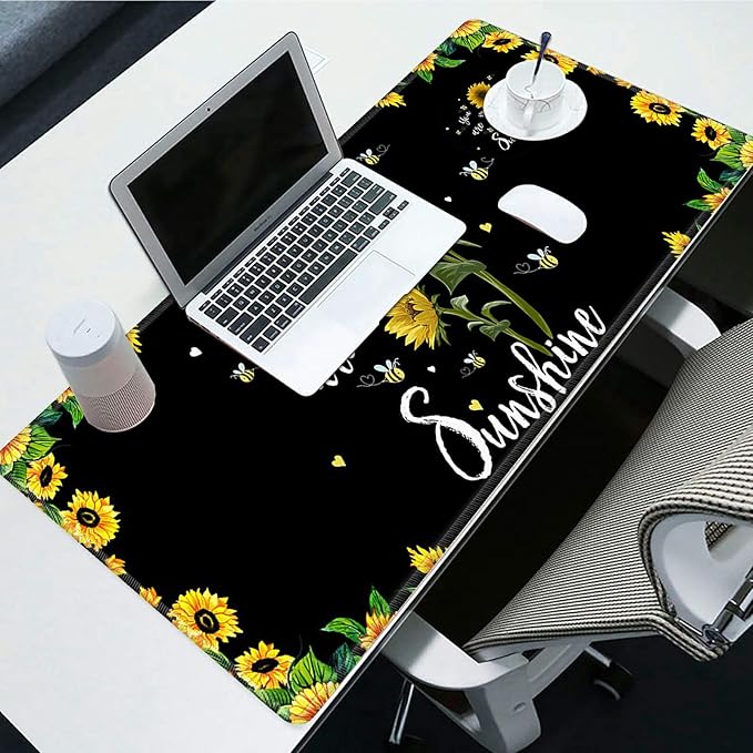Desk Pad Mat Large Mouse Pad XL Extended Mousepad Gaming with Sunflower 31.5 *11.8 Huge Mouse Pads for Computer Laptop Home Office + Cup Coaster You are My Sunshine