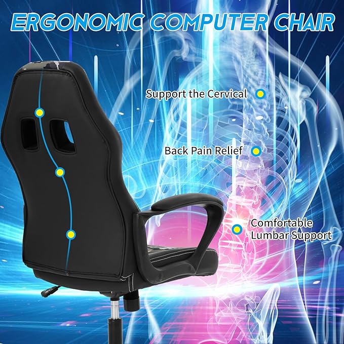 BLKMTY PC Gaming Chair Ergonomic Desk Chair Adjustable PU Leather Racing Chairs with Lumbar Support Armrest High Back Swivel Computer Chairs for Adults Camo