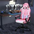 Pink Gaming Chair Massage Big and Tall Gaming Chairs for Adults Leather Computer Desk Chair for High Back Adjustable Headrest Lumbar Support Reclining Gamer Chair with 360° Swivel Wheels