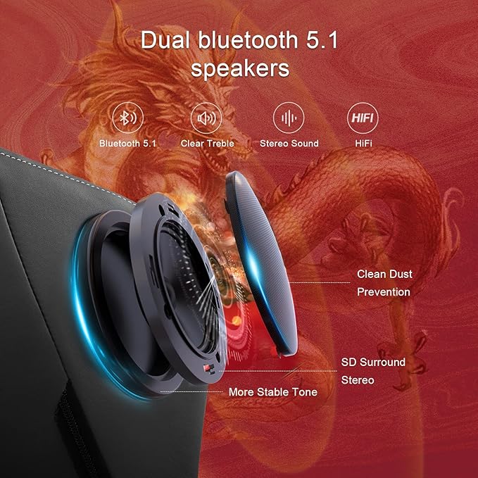 GTPLAYER Gaming Chair with Bluetooth Speakers and Footrest Dragon Series Video Game Chair Heavy Duty Ergonomic Chair Esports Gaming Chair Computer Office Desk Chair(DEEP Black)