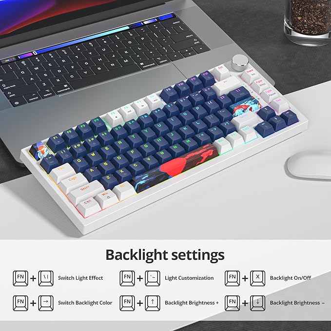 75% Mechanical Gaming Keyboard Hot Swappable RGB Backlit Custom Keyboard with Knob Gasket Mount USB Wired 82 Keys White Blue Linear Red Switch (82 White Blue)