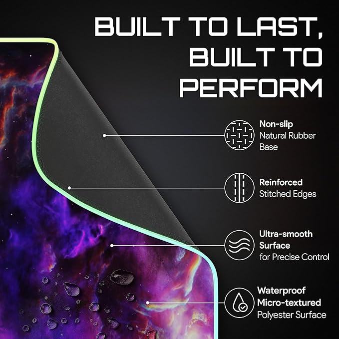 Gerlos RGB Large Gaming Mouse Pad Extended Soft LED Mouse Pad Non-Slip Rubber Base Water Resist Keyboard Pad Computer Mousepad 31.5×11.8 inches