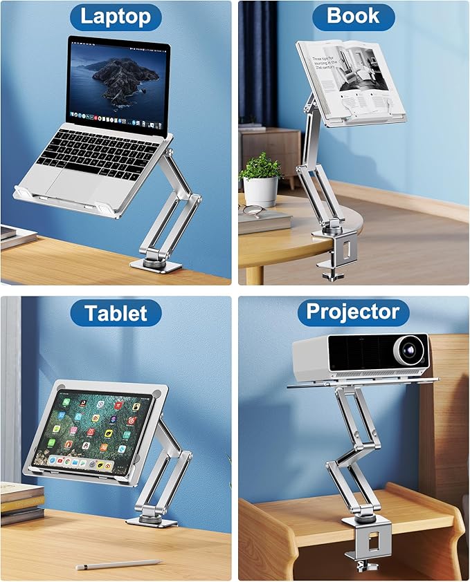 Laptop Mount for Desk Tablet Arm Mount with 360° Rotating Aluminum Laptop Tray Adjustable Foldable Computer Stand/Holder Fit for 11-15 Inch Laptops (Silver)