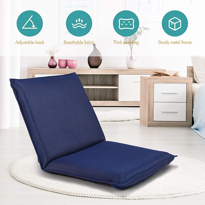 S AFSTAR Adjustable Floor Chair Cushioned Lounger Recliner with 6-Position Comfortable Back Support &amp Thick Padded Lazy Sofa Floor Gaming Chair Floor Seat for Gaming Reading Meditation (Navy)