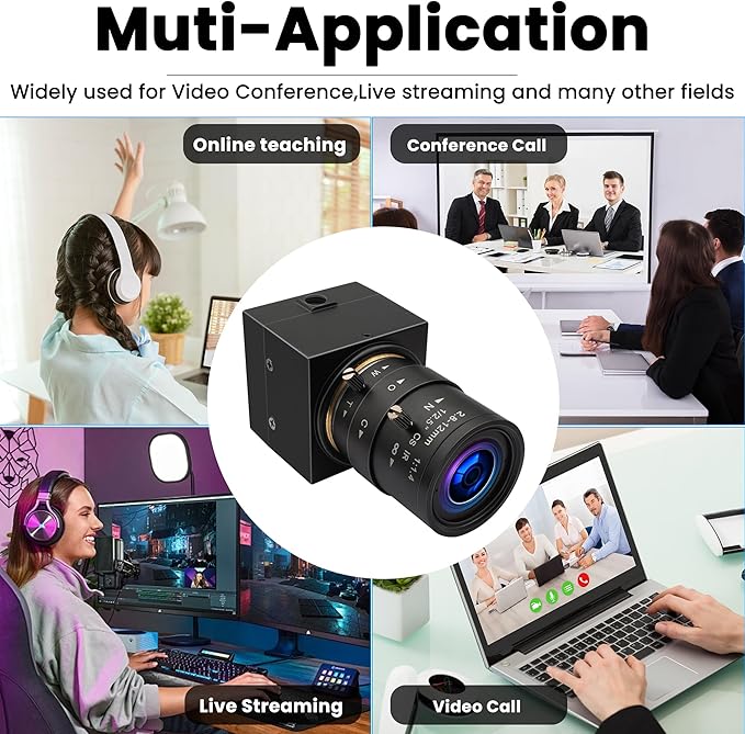 4K Wide Angle Varifocal Zoom Lens Webcam Ultra HD 2160P 30fps Plug and Play USB Computer Camera for Windows/Linux/Raspberry Pi/Mac