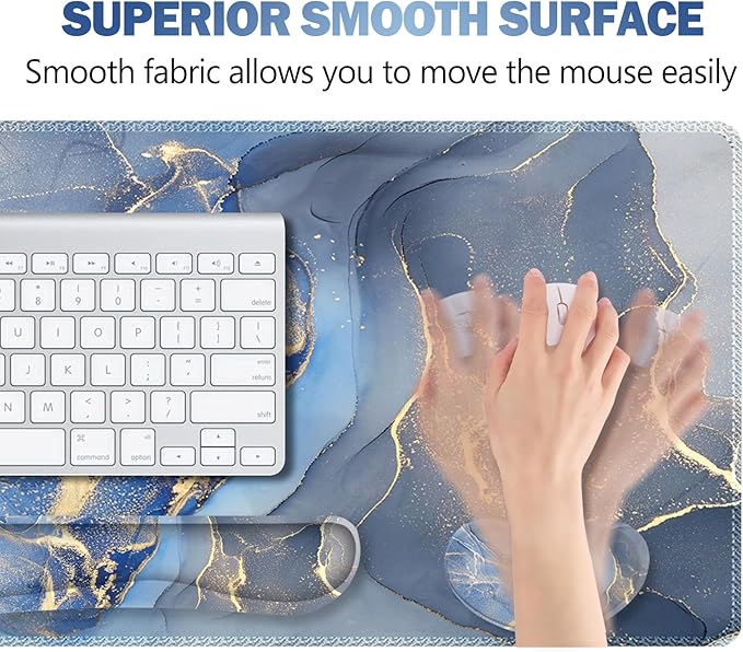ARTSO Ergonomic Large Mouse Pad and Keyboard Wrist Rest Blue Marble Desk Pad for Keyboard and Mouse Big Gaming Mousepad with Wrist Support for Home Office Working Game
