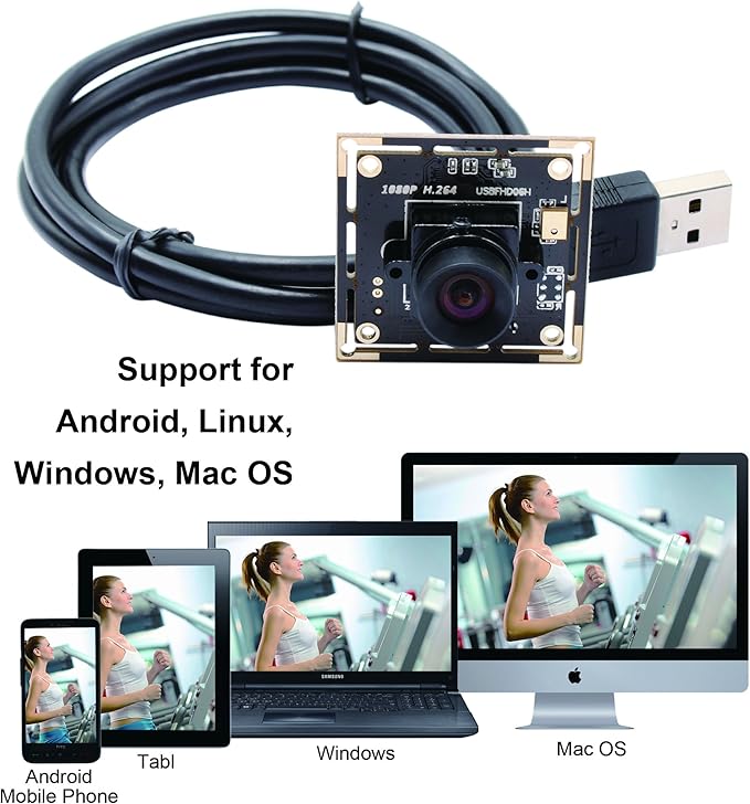 ELP Sony IMX323 Sensor Mini Low Light Wide Angle USB Camera Module with 100degree No Distortion Lens HD 1080P 0.01Lux USB2.0 Video Webcam Board UVC H.264 PC Camera for Computer Laptop