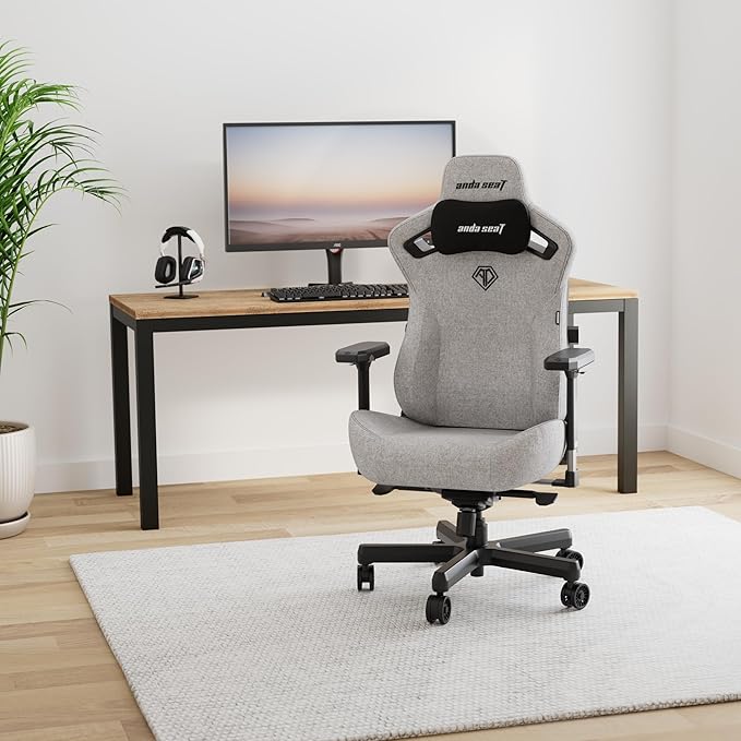 Anda Seat Kaiser 3 XL Gaming Chairs for Adults - Ergonomic Gray Fabric Gaming Chair with Lumbar Support Comfortable Office Seat with Neck Support - Heavy Duty Wide Gamer Seat