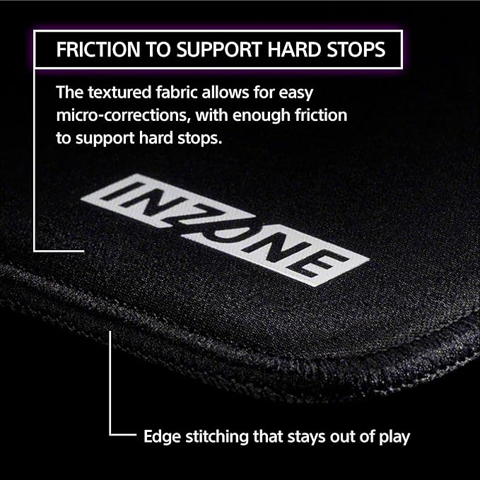 Sony INZONE Mat-F Control-Type Large Cloth Gaming Mousepad Thick 6mm Cushion High Friction 480x400mm Edge Stitched SlimFlex Non-Slip Rubber Base Developed with Fnatic