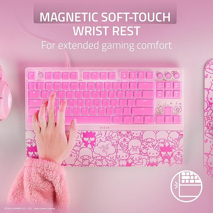 Razer Ornata V3 TKL Gaming Keyboard: Low-Profile Keys - Mecha-Membrane Switches - UV-Coated Keycaps - Backlit Media Keys - 8-Zone RGB Lighting - Magnetic Wrist Wrest - Hello Kitty &amp Friends Editio