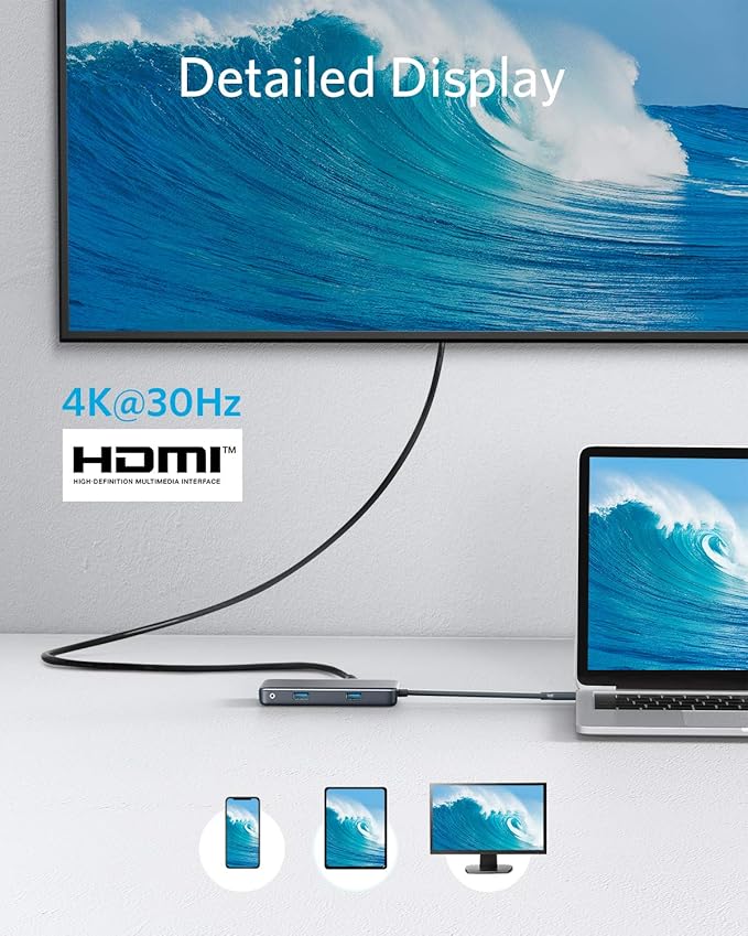 Anker USB C Hub 7-in-1 USB C Adapter with 4K HDMI 60W Power Delivery 1Gbps Ethernet 2 3.0 Ports SD and microSD Card Readers for MacBook Pro and Other Laptops