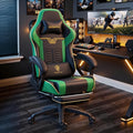 Dowinx Gaming Chair Big and Tall 350LBS Heavy Duty PC Gaming Chair with Massage &amp Footrest Ergonomic Reclining Gamer Chair with Embroidered Esports Design Green