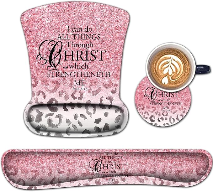 Mouse Pad Wrist Support and Memory Foam Keyboard Wrist Rest Set Ergonomic Gel Mouse Pad for Computer Laptop Desk Pad with Non Slip PU BasePink Leopard Print Pattern Gaming Mouse Pad