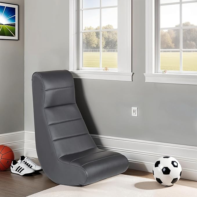 Factory Direct Partners Soft Ergonomic Horizontal Soft Floor Video Rocker - Cushioned Ground Chair Great for Reading Gaming or Watching TV for Kids Teens and Adults - Black 10489-BK