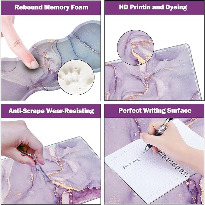 Upgraded Extended Gaming Mouse Pad Keyboard Wrist Rest Pad Wrist Support Mousepad Set Artso Large Stable Rubber Base Stitched Edges Multifunctional Desk Pad (35 x15.5 in) Purple Blue Marble