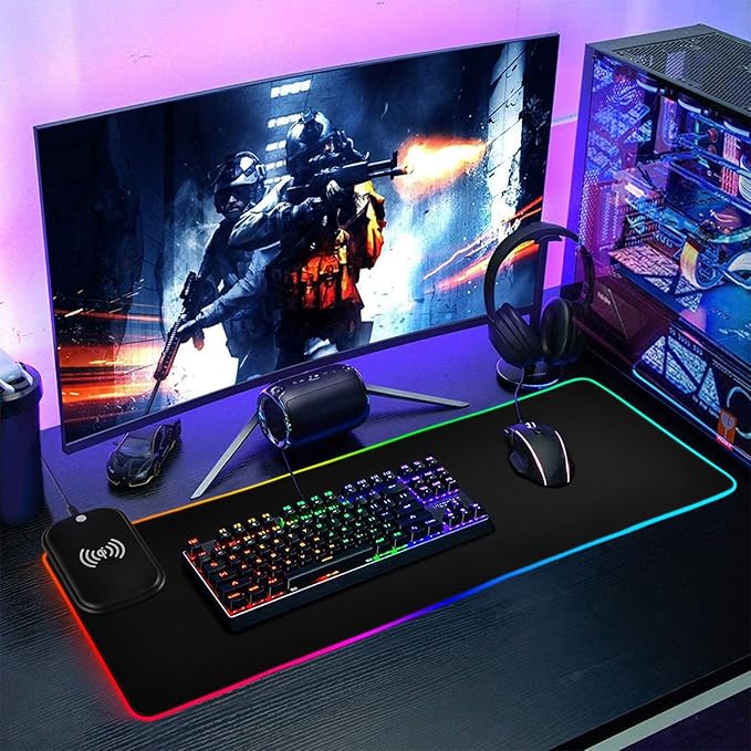 Black Mouse Pad Gaming Mousepad Non Slip Desk Mat Wireless Charging Computer Mouse Pads RGB Keyboard Mats Pad for Office Desktop Home 35.4 x 15.7 in