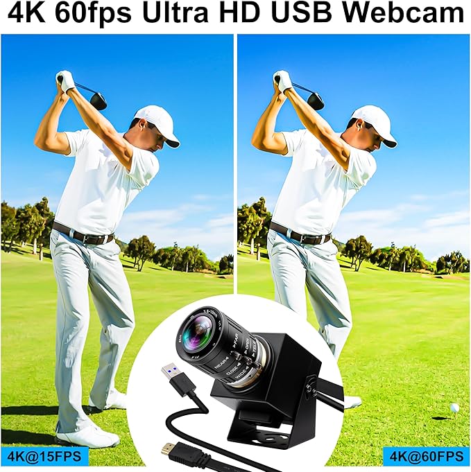 4K 60fps High Speed Camera USB3.0 &amp HDMI Dual Simultaneous Output 3X Manual CS-Mount Varifocal Lens with 2X Digital Zoom H.264 Security Camera for Computers TVs Projectors Video Conferences