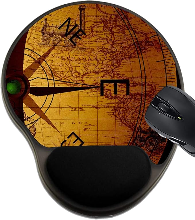MSD Mousepad Wrist Rest Protected Mouse Pads/Mat with Wrist Support Design for Map Old Compass Travel Journey Retro North World Antique Geography Directio