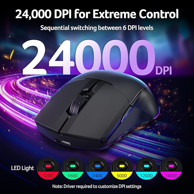 acer Wireless Gaming Mouse for Laptop 24000 DPI Wired Computer Mouse with 8 Programmable Buttons Left &amp Right Hand Rechargable Gaming Mice Long Battery Life RGB Lighting Gamer for PC Deskto