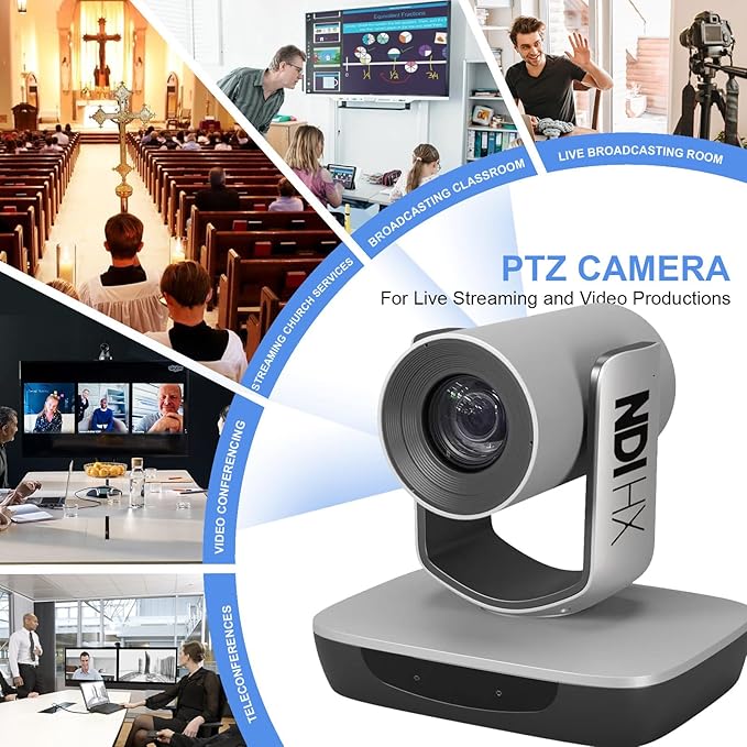 AVKANS NDI Camera 20X Zoom 3G-SDI HDMI PTZ USB Web Camera with USB Video Output for Church Worship Live Events PoE IP Livestream Video Camcorder for Video Production