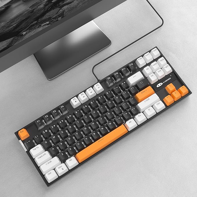 MageGee 75% Mechanical Gaming Keyboard Brown Switch LED White Backlit 87 Keys Compact TKL Wired Computer Keyboards for Windows Laptop PC Gamer - Black/White