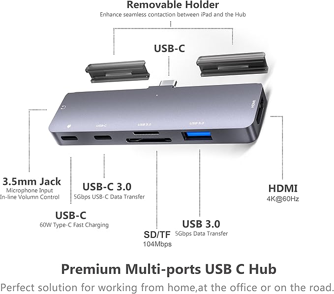 iPad Pro USB C Hub Adapter for iPad Pro 2024 M4 M2 M17-in-1 Hub with 4K@60Hz HDMI3.5mm JackUSB3.0PD 60WSD/TF Card SlotiPad Air 4/5iPad mini 6iPad pro 13 12.9 Accessories