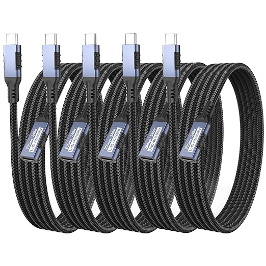 USB C Extension Cable 6ft 5Pack 20Gbps/240W/4K@60Hz USBC Extender Male to Female Type C USB 3.2 Gen 2 Charging/Data Sync Cord Braided Nylon for Mac-Book Air/Pro PSVR2 Portable Monitor Hub